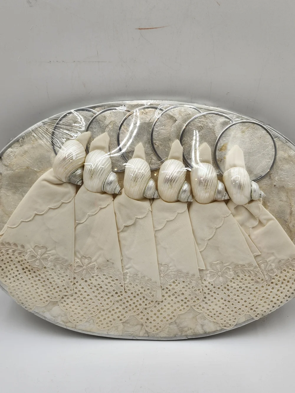 Vintage Mother of Pearl  Shell Placemat Coaster  Napkin Ring Set New Capiz